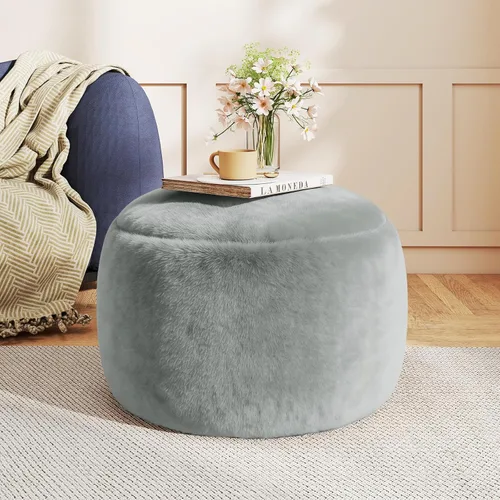 Puf otomano redondo de relleno, pufs de piel sintética con relleno de espuma viscoelástica, otomanas para sala de estar, guardería, dormitorio, Gris