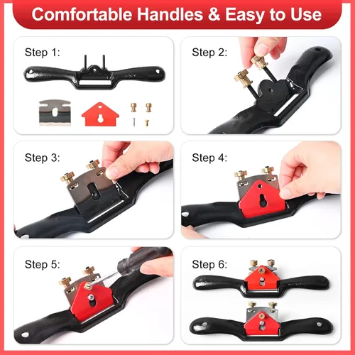 Miniatura 2 de Juego de Cepillo Curvo Ajustable 2 piezas Cepillo Curvo 4 piezas Cuchilla de Metal y Lima de Madera de 4 Vías, Cepilladora Manual con Base Plana