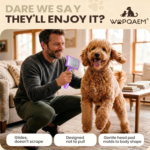 Miniatura 4 de Cepillo deslizante para perros, cepillo grande para perros de pelo largo para garabatos dorados y golden retriever con herramienta de Púrpura