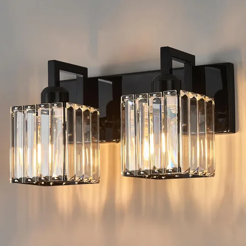 Miniatura 28 de Lámpara de tocador moderna de 2 luces de níquel cepillado, lámpara de tocador de cristal, luz de pared de baño, accesorios de iluminación de baño