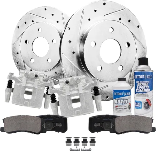 Miniatura 29 de Detroit Axle - Rotores de freno para Ford 2013-2019 Explorer Taurus Flex Lincoln MKT MKS, rotores de freno de disco ranurados perforados de repuesto