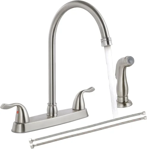 Grifo de Cocina SHACO con Rociador Lateral, Grifo de Fregadero de Acero Inoxidable de 2 Asas con Línea de Suministro de Agua, Grifo de Cocina