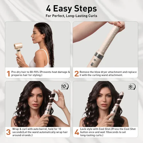 Miniatura 8 de Mythsight StyleVibe - Moldeador de aire 6 en 1 con difusor de pelo, rizadores automáticos (L/R), secador de pelo y cepillo alisador con estuche