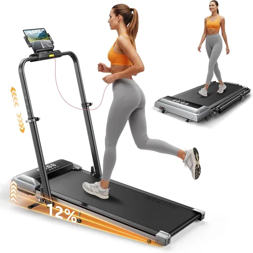 Miniatura 9 de Acezoe Walking Pad with 12% Incline & Height-Adjustable Handlebar, 5-in-1 Foldable Treadmill for Home & Office, Portable Under Desk Treadmill with