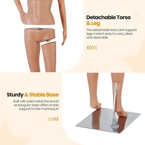 Miniatura 4 de ZENY Maniquí femenino de cuerpo completo, maniquí de forma de vestido de torso, soporte desmontable, modelo de vestido ajustable de 69 pulgadas