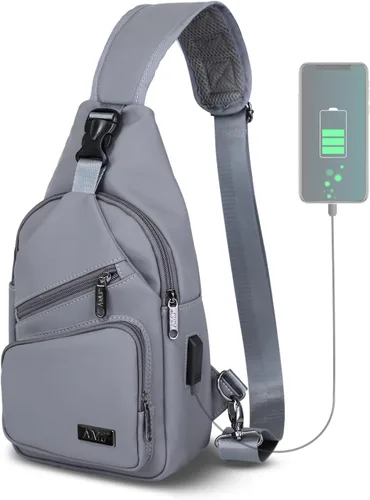 Miniatura 8 de AMJ Bolso cruzado tipo bandolera para hombres y mujeres, mochila de hombro casual, mochila de pecho tipo morral para senderismo y viajes Blanco Gris