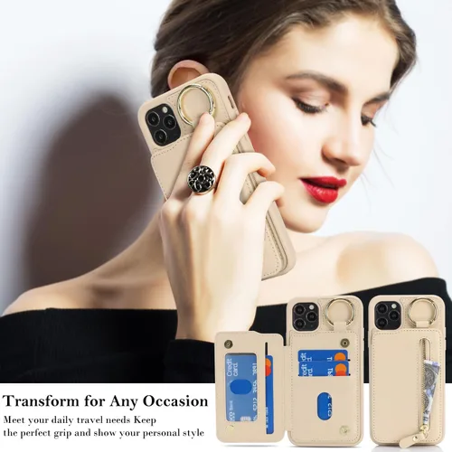 Miniatura 4 de Havaya Funda para iPhone 11 Pro Max con tarjetero y llavero, soporte de cuero, a prueba de golpes, con ranuras para tarjetas de crédito, cremallera