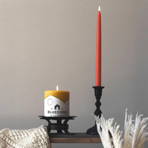 Miniatura 4 de Bluecorn Beeswax Velas cónicas 100 % pura y natural de abejas, par de velas cónicas naranjas de 10 pulgadas, combustión limpia y sin goteo, sin