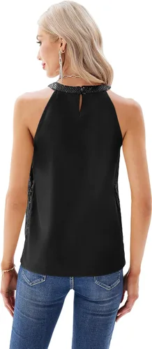Miniatura 4 de GRACE KARIN Camiseta sin mangas con cuello halter de lentejuelas para mujer, camisola elegante y brillante, para fiesta, club, cóctel, chaleco