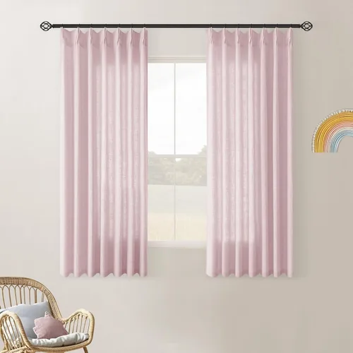 Miniatura 219 de Cortinas de lino natural con pliegues fruncidos de 120 pulgadas de largo para sala de estar, cortinas plisadas con ganchos y lengüeta trasera