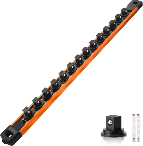 Miniatura 26 de Reniteco Juego de organizador de enchufes magnéticos, 3 piezas de 1/2 pulgada 3/8 pulgadas 1/4 pulgadas de aleación de aluminio con 40 clips Negro