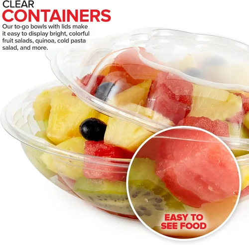 Miniatura 5 de Stock Your Home Cuencos de Ensalada de Plástico Transparente de 18 oz con Tapas Desechables (Paquete de 50) Mini Recipiente para Llevar con Tapa a