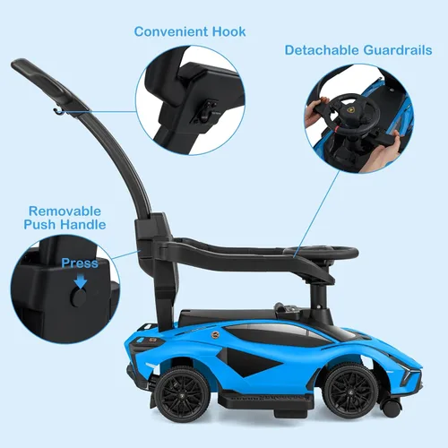 Miniatura 8 de OLAKIDS Lamborghini SIAN - Automóvil de empuje 3 en 1, con licencia para bebé, con mango de control parental, ruedas universales, juguete para Azul