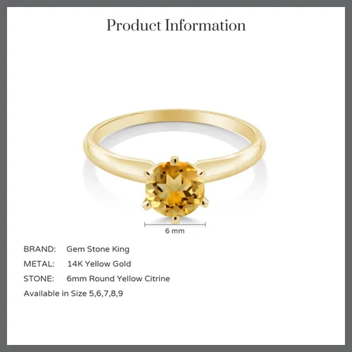 Miniatura 68 de Anillo de compromiso solitario con piedra preciosa redonda de oro amarillo de 14 quilates de 0.236 in para mujer Ajuste clásico de 6 puntas