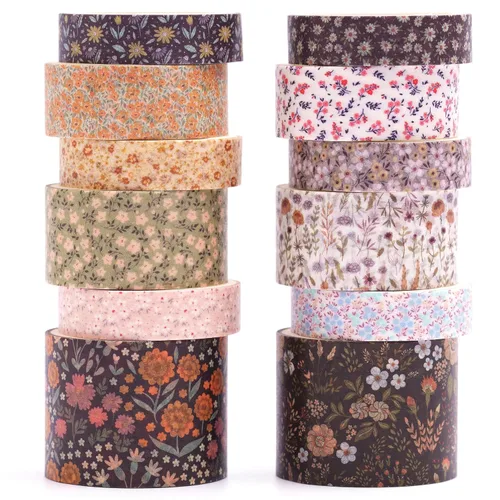 Juego de 12 rollos de cinta washi de flores para artes florales, cintas adhesivas decorativas de jardín floreciente para manualidades, niños, Flores