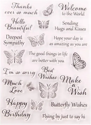 Miniatura 6 de Sellos transparentes de mariposas con sentimientos, diseño de palabras de felicitación de mariposa, sellos transparentes para decoración de tarjetas