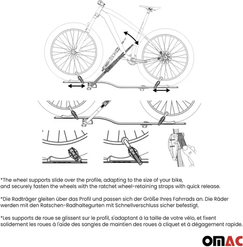 Miniatura 6 de OMAC Soporte para bicicleta de montaje en techo para coche, portador de bicicleta, universal, con cerradura negra