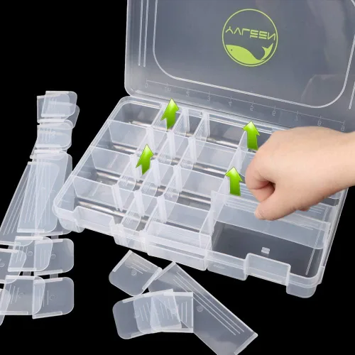 Miniatura 4 de YVLEEN Cajas de aparejos de pesca – 3600 3700 caja de aparejos de plástico con separadores extraíbles – 2 paquetes/4 bandejas de aparejos – Incluye
