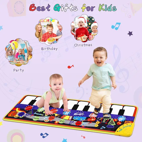 Miniatura 7 de Alfombrilla de piano musical para niños pequeños – 28 sonidos musicales de suelo, piano teclado, danza, juguete y regalo para niños de 1 a 5 años