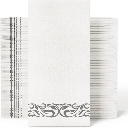 JOLLY CHEF 100 toallas de mano desechables, suaves y absorbentes, servilletas para cena con sensación de lino, elegantes toallas de papel Plateado