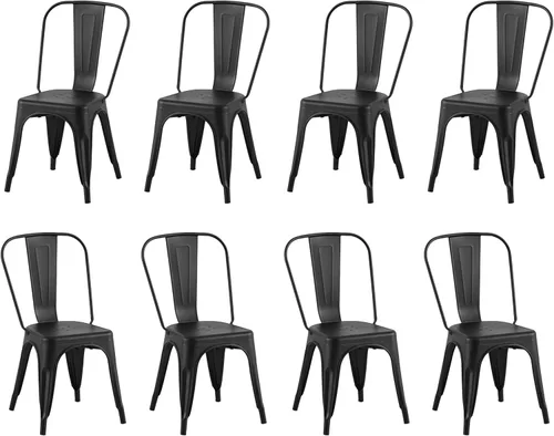 Miniatura 17 de Juego de 8 sillas de comedor de metal, sillas apilables estilo tolix con respaldo, diseñadas para el comedor diario, en interiores, cocina y comedor
