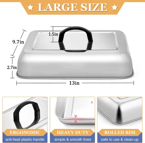 Miniatura 2 de Cúpula de fusión de queso rectangular, cubierta para untar de acero inoxidable HaSteeL para parrilla plana BBQ, vaporización, asado, cocinado