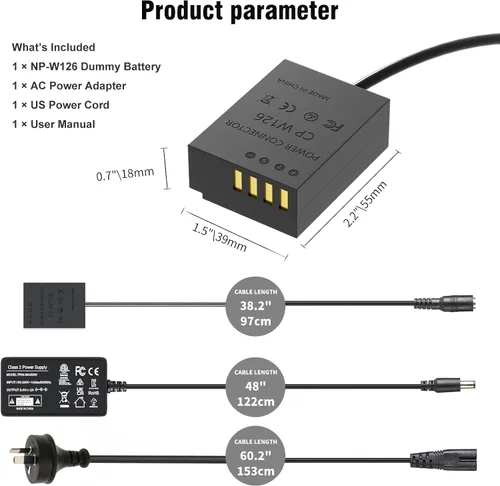 Miniatura 4 de NP W126S Batería ficticia CP-W126 Adaptador de corriente alterna compatible con Fujifilm X100VI X-M5 X-T50 X-T30 III X-E5 X Half X100V X-T3 X-Pro3