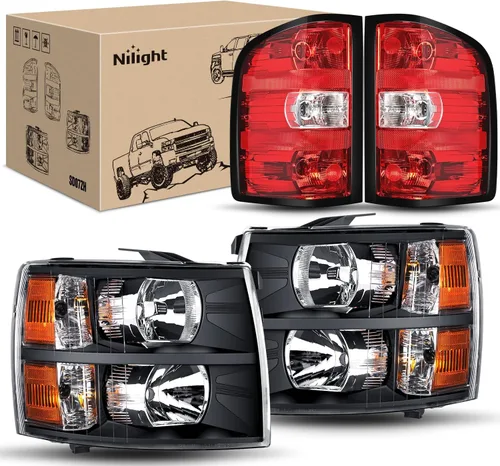 Miniatura 13 de Nilight Conjunto de faros para 2007 2008 2009 2010 2011 2012 2013 Silverado 1500 2007-2014 Silverado 2500HD 3500HD Faros de repuesto Carcasa negra