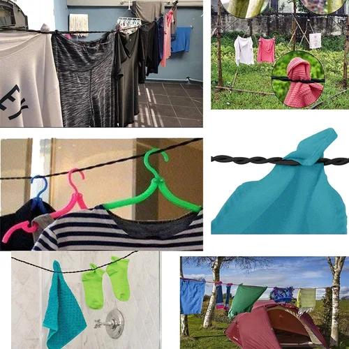 Miniatura 2 de Tendedero de cuerda elástica, línea de ropa de cable tritrenzado, tendedero de ropa portátil de viaje (con 2 ventosas fuertes) para el hogar