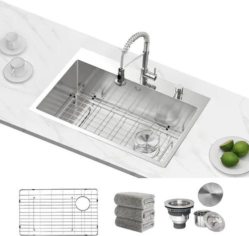 Miniatura 9 de Fregaderos de cocina 23x18 pulgadas Fregadero de cocina empotrado Fregadero de acero inoxidable 16 calibre Juegos de fregaderos de un solo tazón