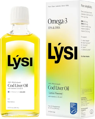 LYSI Suplemento líquido de aceite de hígado de bacalao islandés – 1,100 mg de omega-3 por cucharadita – EPA 740 mg y DHA 920 mg por 2 TSP – con