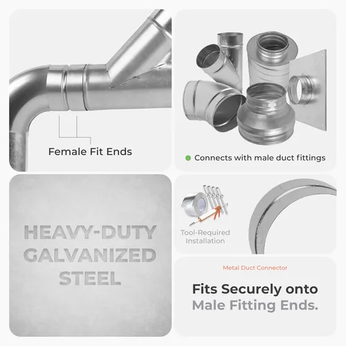 Miniatura 4 de Acoplador de conducto de acero galvanizado de 6 pulgadas para accesorios de HVAC - Adaptador de montaje de tubería de ajuste hembra - Admisión