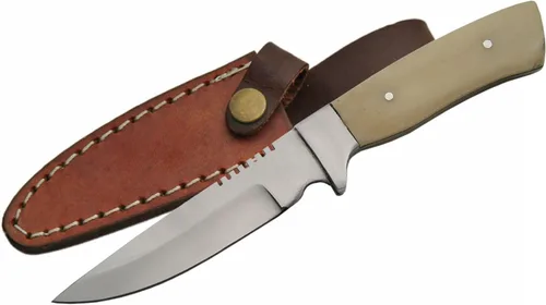 SZCO Cuchillo Bowie Full Tang de 7 pulgadas, cuchillos de campamento con hoja de acero inoxidable, mango de hueso recto y funda, cuchillo de