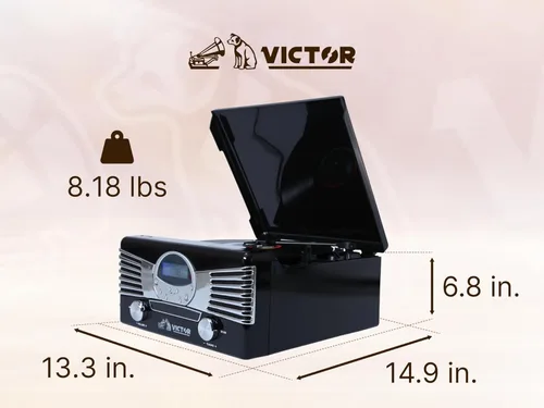 Miniatura 5 de Victor VHRP-1400 Diner Centro de música de tocadiscos 7 en 1 con reproductor de discos, reproductor de CD/MP3, radio AM/FM, Bluetooth, reproducción