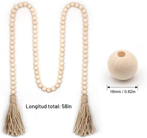 Miniatura 2 de LSKYTOP Guirnalda de cuentas de madera de 60 pulgadas, cuentas de madera con borlas, cuentas de granja, cuentas rústicas de oración, cuentas