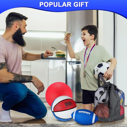 Miniatura 6 de Deekin Juego de 4 pelotas deportivas para niños y adolescentes, incluye tamaño oficial de baloncesto, fútbol, fútbol, patio de recreo, pelota