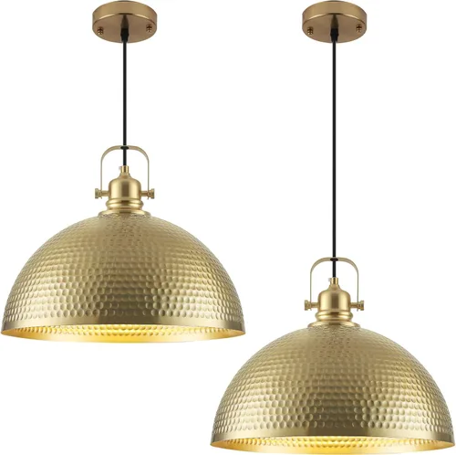Miniatura 9 de Paquete de 1 lámpara colgante dorada de 16 pulgadas, luz colgante de cúpula grande martillada, luces colgantes industriales de granja para isla