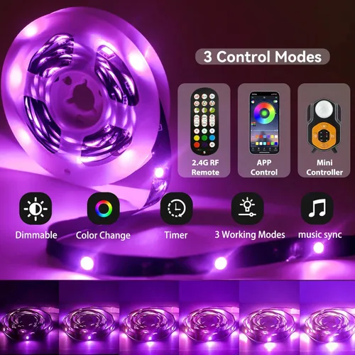 Miniatura 3 de Tira de luces LED con sensor de movimiento Auplf 19.68 pies de luces debajo de la cama, luz de cama RGB con activación por movimiento de 3 modos