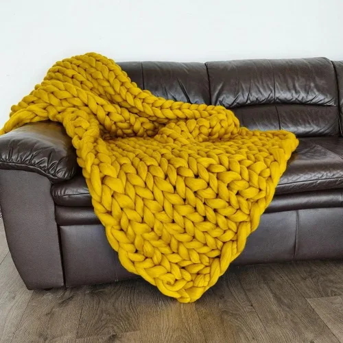 Miniatura 19 de Manta de punto grueso de 50 x 60 pulgadas, manta gigante tejida a mano con hilo 100% de lana merina, hecha a mano para cama, sofá, manta bohemia