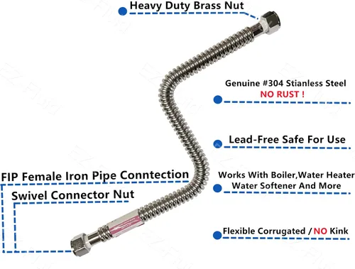 Miniatura 2 de EZ-Fluid FIP de 1-1/2 pulgadas x FIP de 1-1/2 pulgadas, conector de calentador de agua de acero inoxidable corrugado flexible de 18 pulgadas