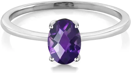 Miniatura 35 de Gem Stone King Anillo de compromiso solitario con piedra preciosa de oro blanco de 10 quilates, ovalado, 0.27 x 0.19 pulgadas, anillo de promesa