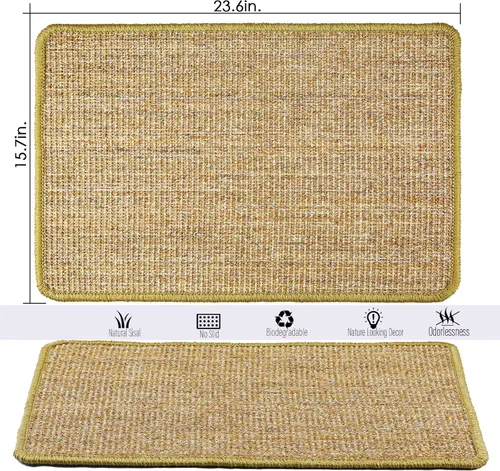 Miniatura 2 de Alfombrilla de rascar para gatos, 23.6 x 15.7 pulgadas, rascadores de sisal natural para gatos de interior con cintas de velcro, tapete para rascar
