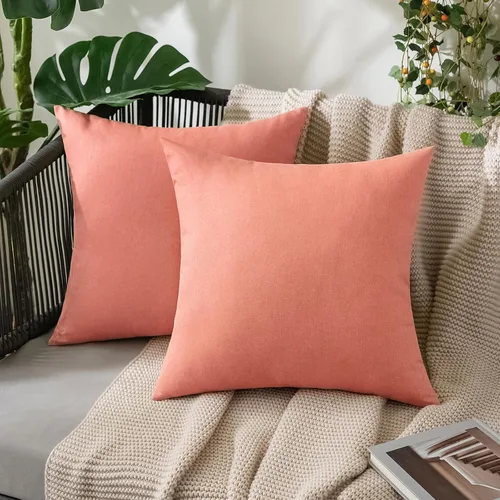 Miniatura 64 de MIULEE Paquete de 2 fundas decorativas para almohadas de exterior, sólidas, impermeables, de lino sintético, estilo granja de jardín, fundas de Óxido
