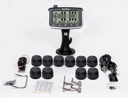 EEZTire-TPMS Sistema de monitoreo de presión de neumáticos en tiempo real/24x7 (TPMS10) - 10 sensores antirrobo, incluye garantía de 3 años