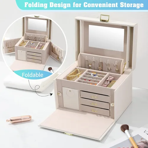 Miniatura 6 de DerBlue Joyero joyero organizador de joyas para mujer organizador de joyas de cuero sintético grande organizador de joyas de cuero sintético gran