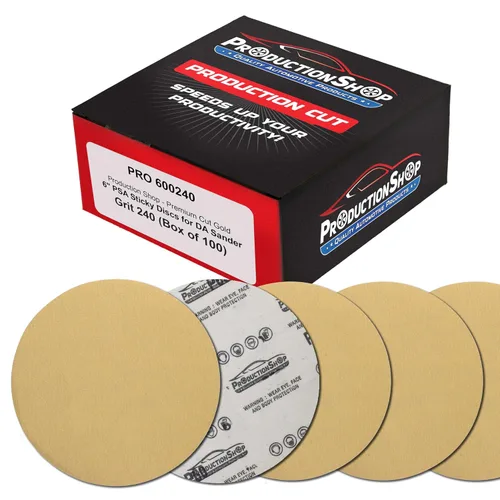 Miniatura 13 de ProductionShop Discos de lijado dorados PSA de grano 60 de 6 pulgadas, caja de 80 unidades, papel de lija abrasivo autoadhesivo para lijadoras