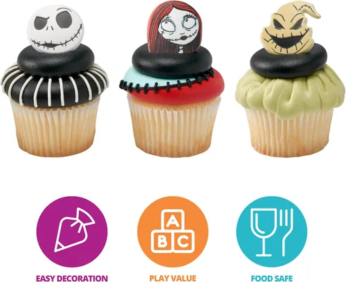 Miniatura 2 de DecoPac Anillos de The Nightmare Before Christmas, decoraciones de cupcakes con Jack, Sally y Oogie Boogie, paquete de 24