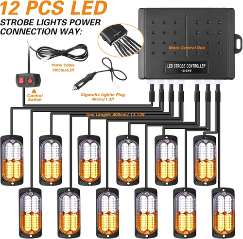 Miniatura 3 de 12 luces de emergencia para vehículos, montaje en camión, 24 luces de emergencia LED con caja de control, advertencia de peligro de cableado
