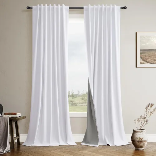 Miniatura 16 de Cortinas 100% Opacas Verde Oscuro 72 Pulgadas de Largo 2 Paneles para Dormitorio Aislantes Textura de Lino Sólido Cortinas Oscurecedoras