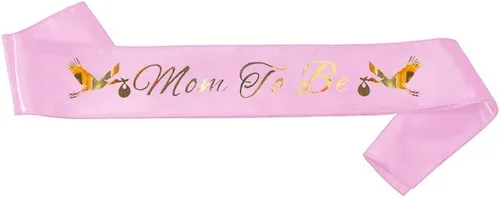 Miniatura 5 de Banda para baby shower con texto en inglés "Dad To Be & Mom To Be", color rosa con letras doradas para papá y mamá para baby shower Banda
